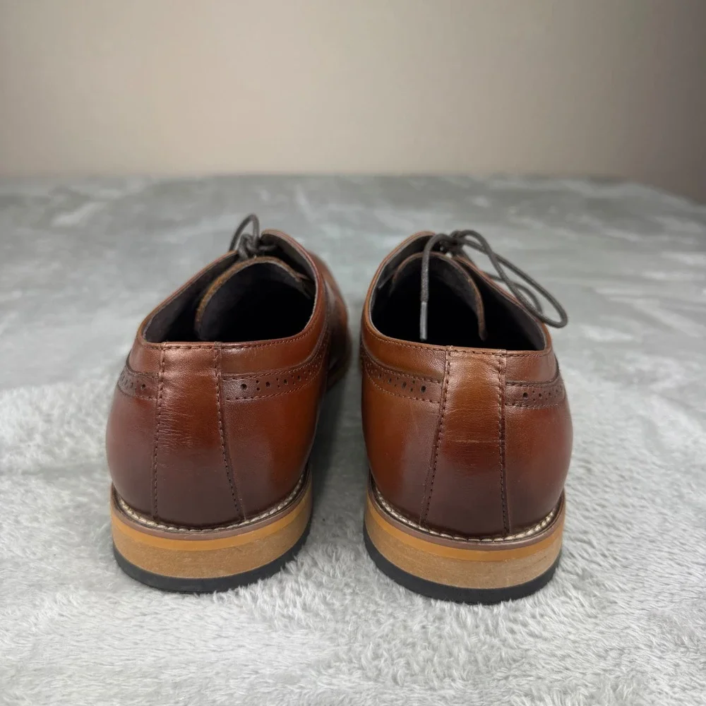 Stacy Adams Mens Cognac Brown Leather Cap Toe Brogue Oxford Dress Shoes 12M
